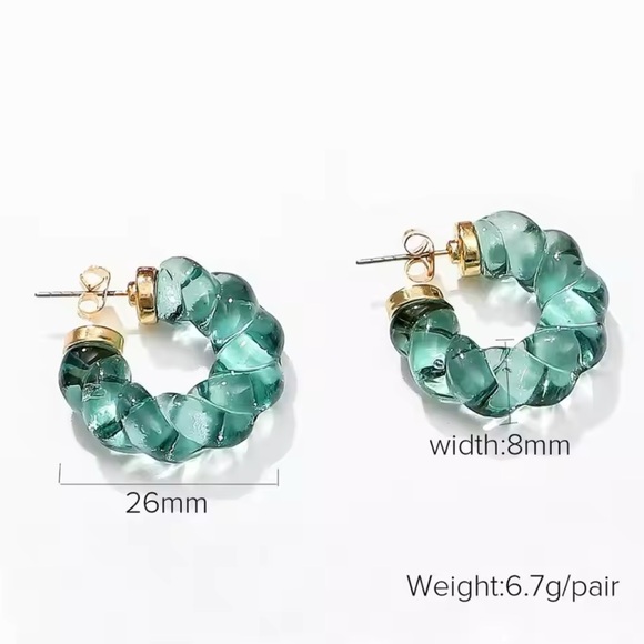 ◾️18k Gold Plated C Shape Blue Twist Hoop Earrings - Picture 3 of 6